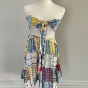 Colorful Plaid Strapless Dress